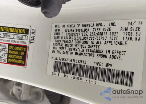 2014 Honda Cr-V Ex from USA, damaged, VIN 5J6RM3H58EL033812